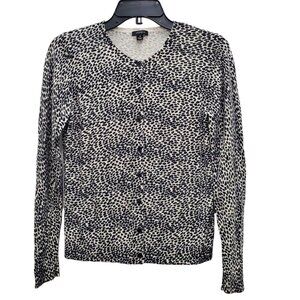 Ann Taylor Women's White Black Animal Print‎ Silk Cashmere Blend Cardigan Size M